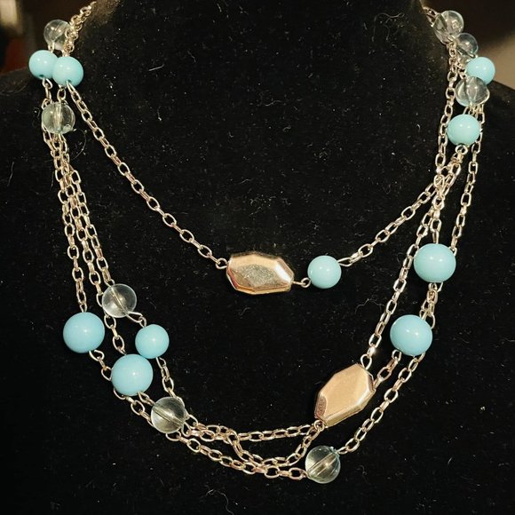 Lightweight and Fun Long Stranded Necklace with Blue and White Beads - Picture 2 of 2